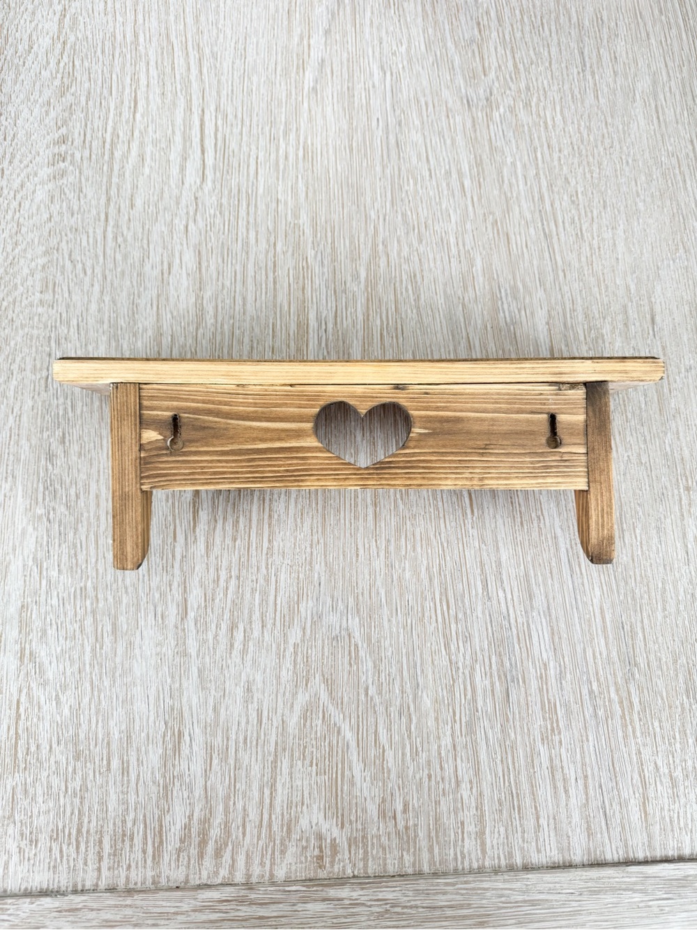 Rustic Wooden Heart Coat Rack Shelf - Brown - Picture 3 of 5